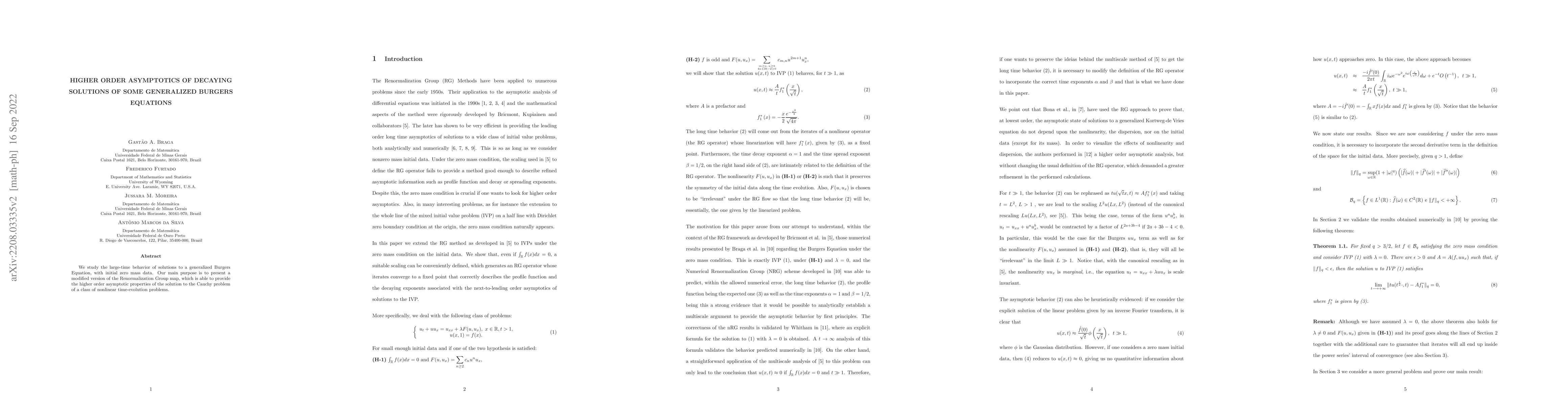 Thumbnail for Higher Order Asymptotics of Decaying Solutions of some Generalized
  Burgers Equations