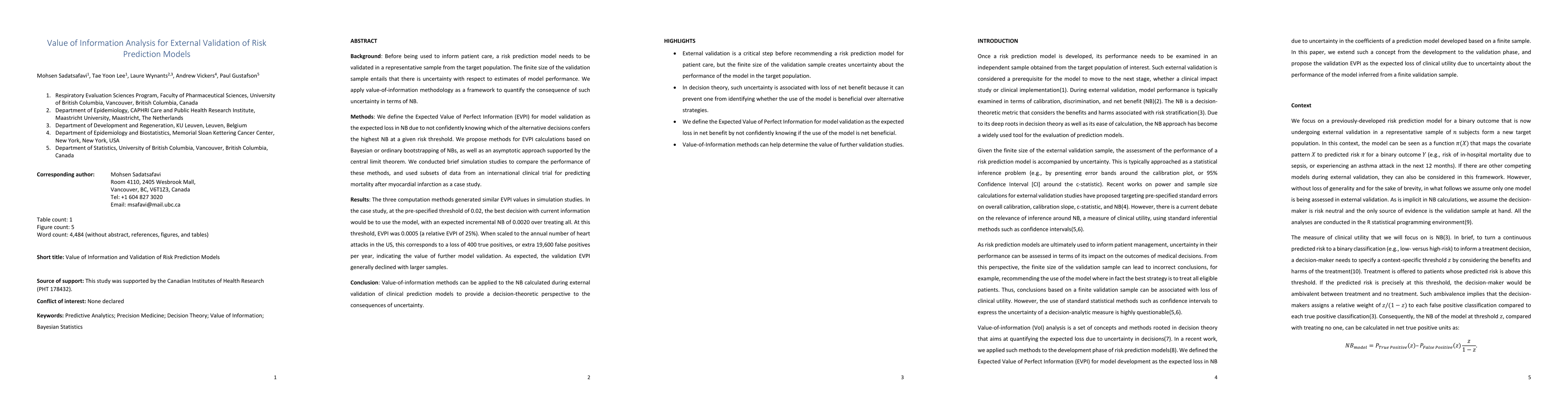 Thumbnail for Value of Information Analysis for External Validation of Risk Prediction
  Models