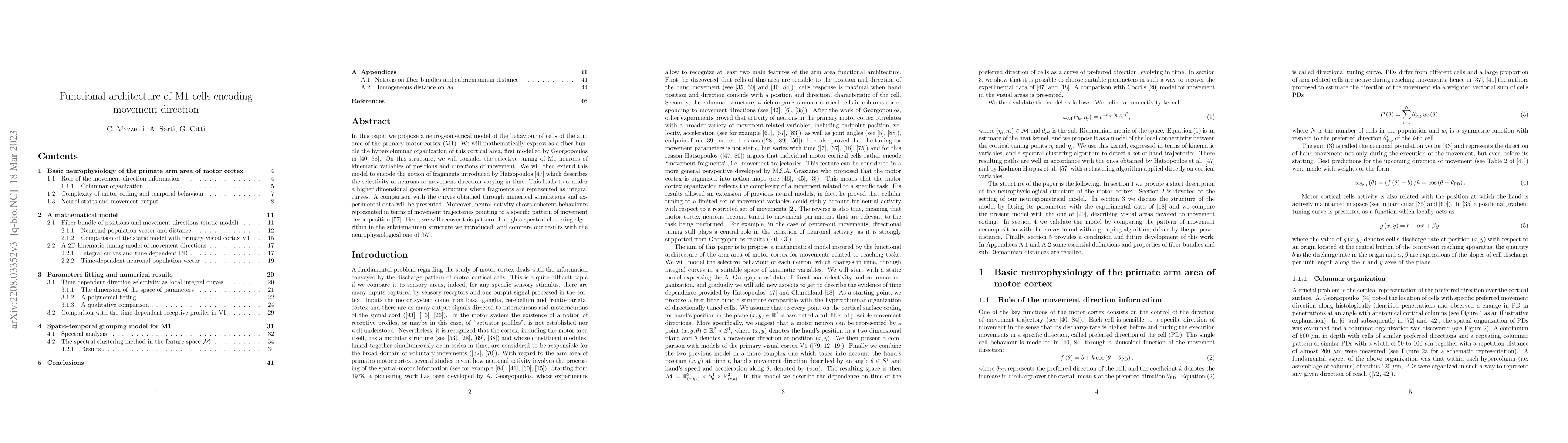 Thumbnail for Functional architecture of M1 cells encoding movement direction