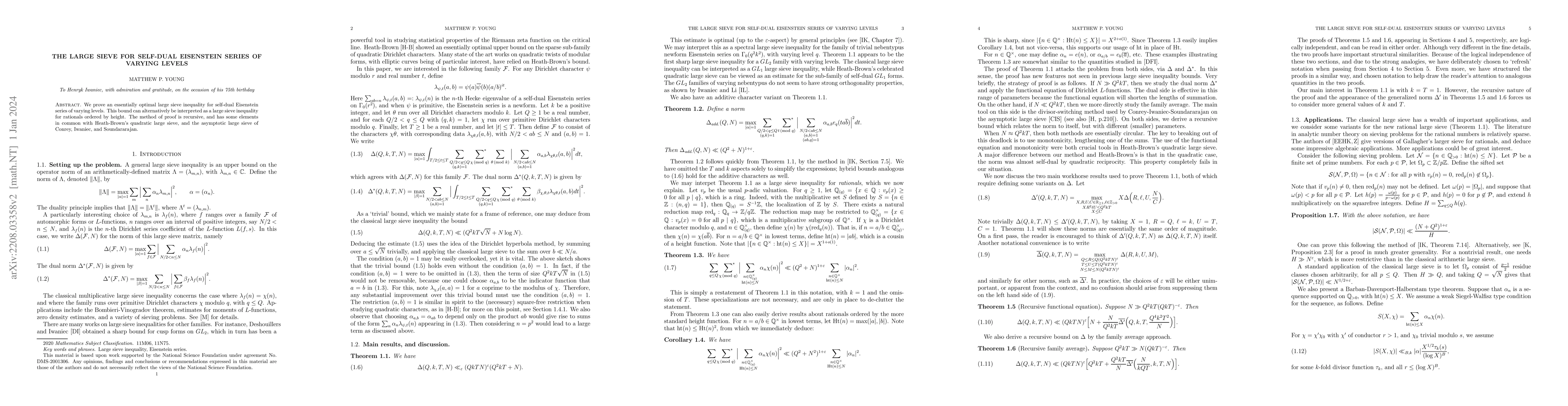 Thumbnail for The large sieve for self-dual Eisenstein series of varying levels