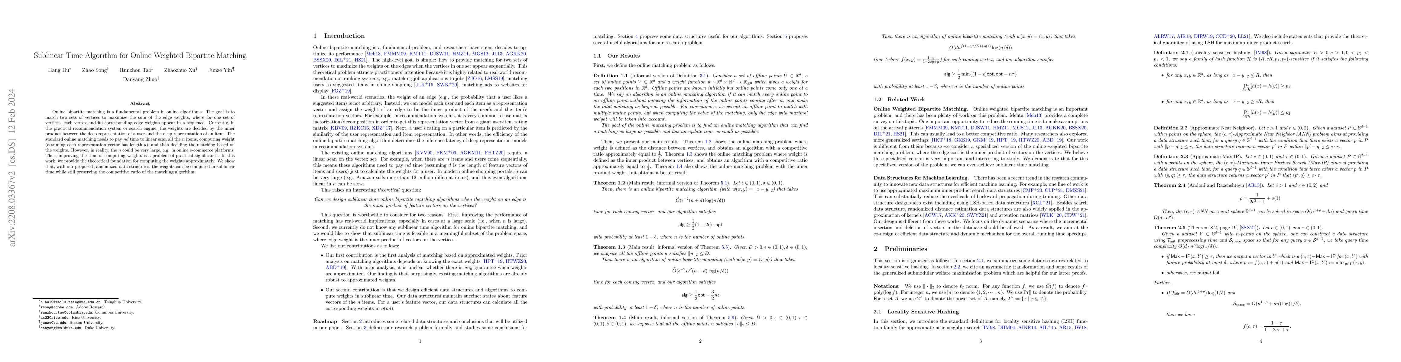 Thumbnail for Sublinear Time Algorithm for Online Weighted Bipartite Matching