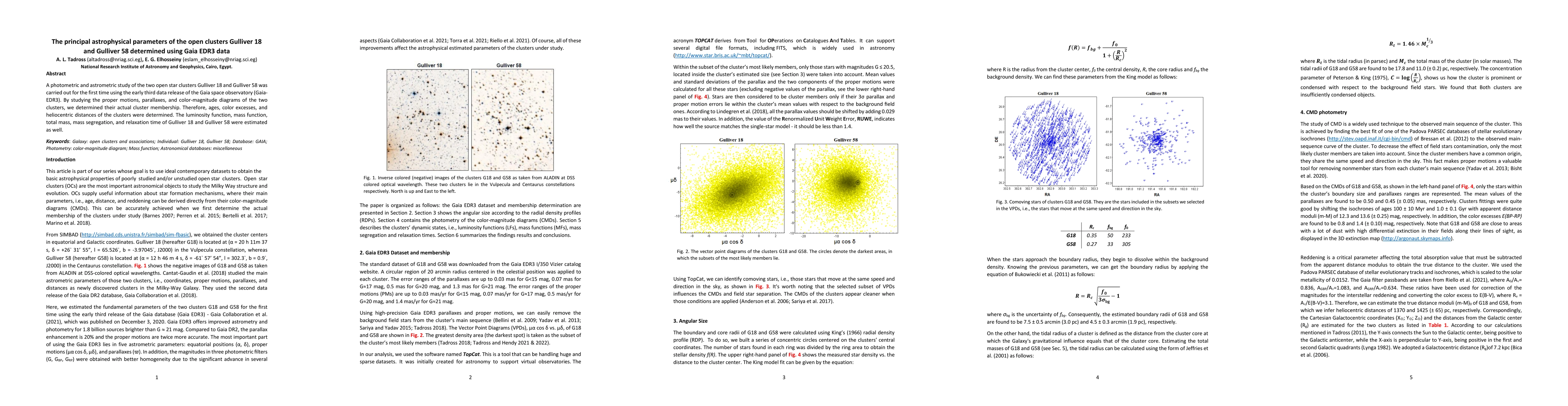 Thumbnail for The principal astrophysical parameters of the open clusters Gulliver 18
  and Gulliver 58 determined using Gaia EDR3 data