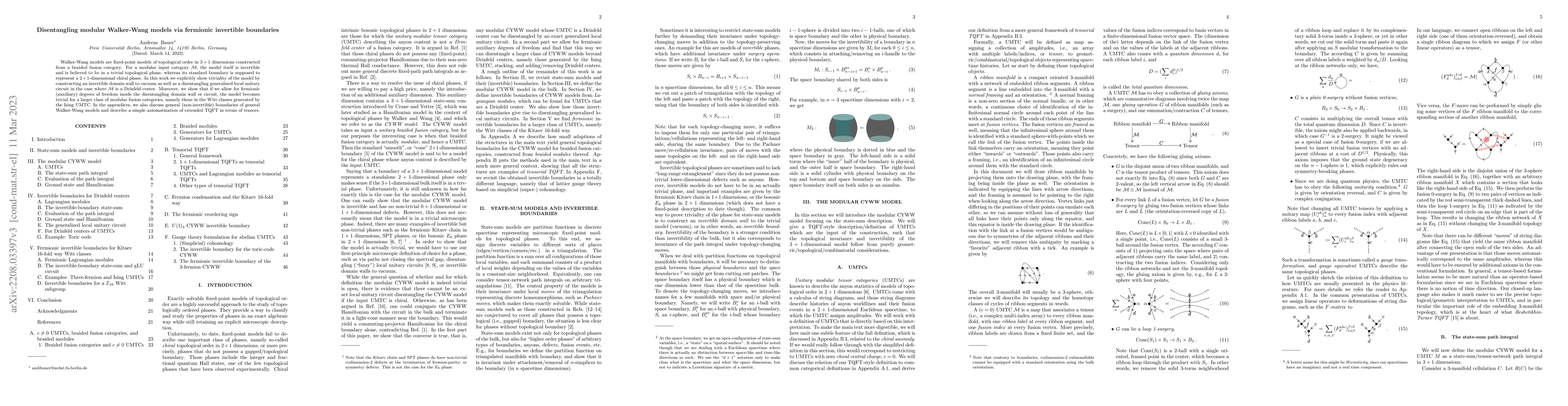 Thumbnail for Disentangling modular Walker-Wang models via fermionic invertible
  boundaries
