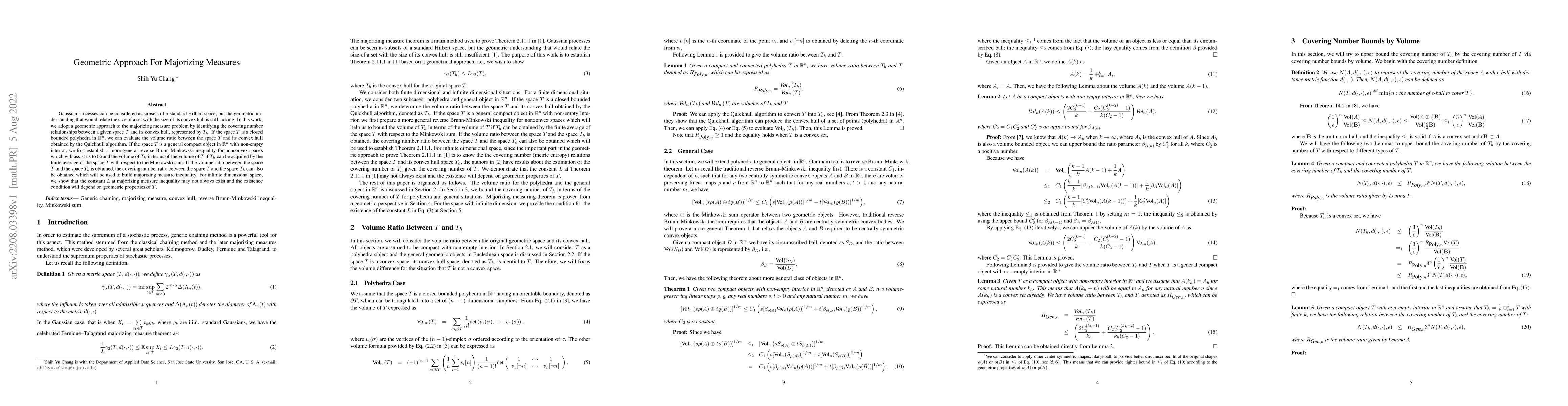 Thumbnail for Geometric Approach For Majorizing Measures