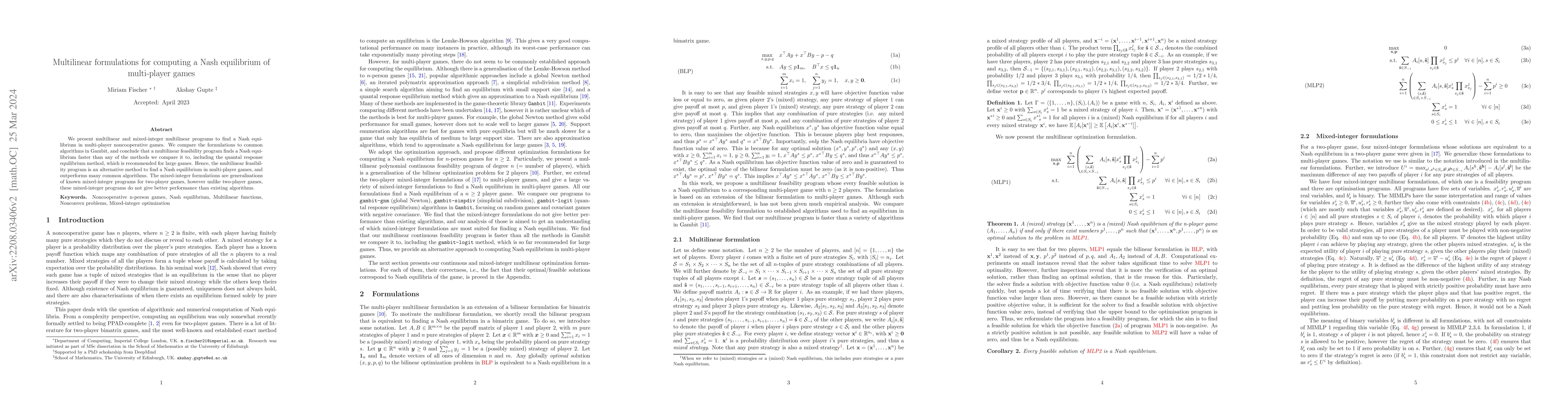 Thumbnail for Multilinear formulations for computing Nash equilibrium of multi-player
  matrix games