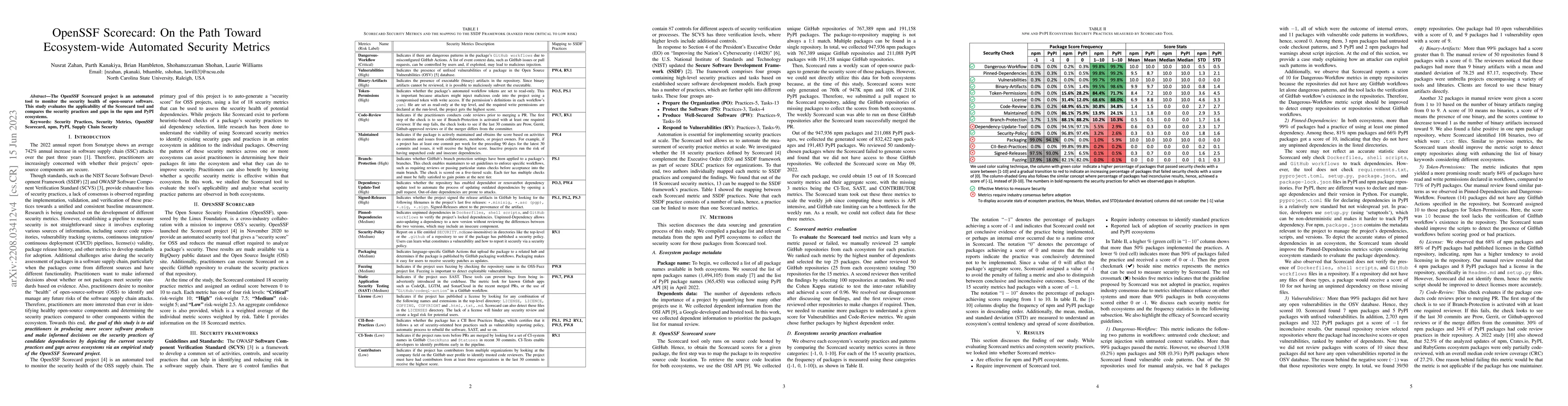 Thumbnail for OpenSSF Scorecard: On the Path Toward Ecosystem-wide Automated Security
  Metrics