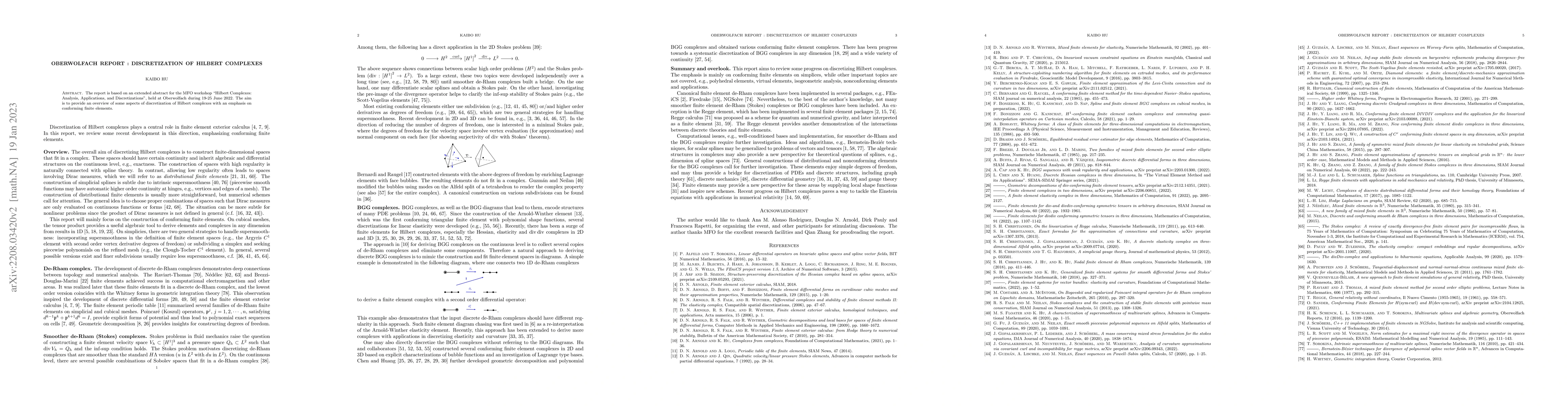 Thumbnail for Oberwolfach report : Discretization of Hilbert complexes
