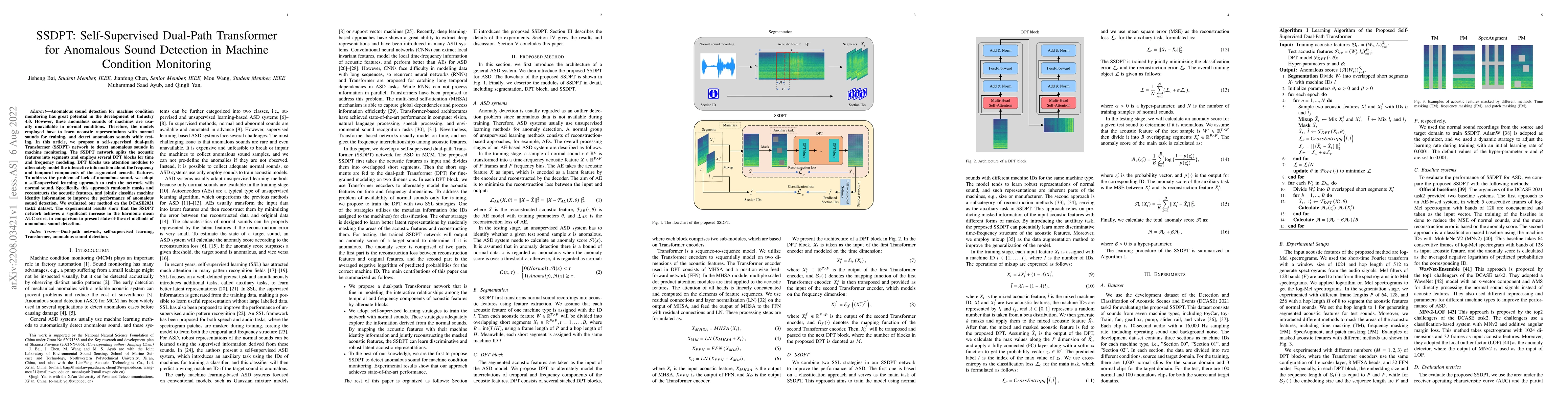 Thumbnail for SSDPT: Self-Supervised Dual-Path Transformer for Anomalous Sound
  Detection in Machine Condition Monitoring