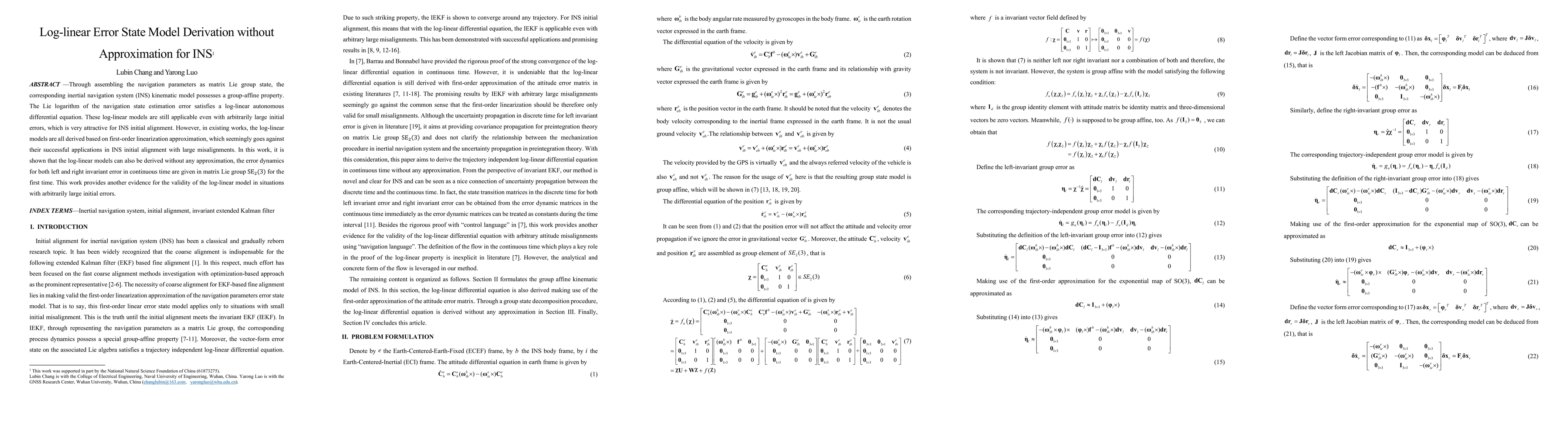 Thumbnail for Log-linear Error State Model Derivation without Approximation for INS