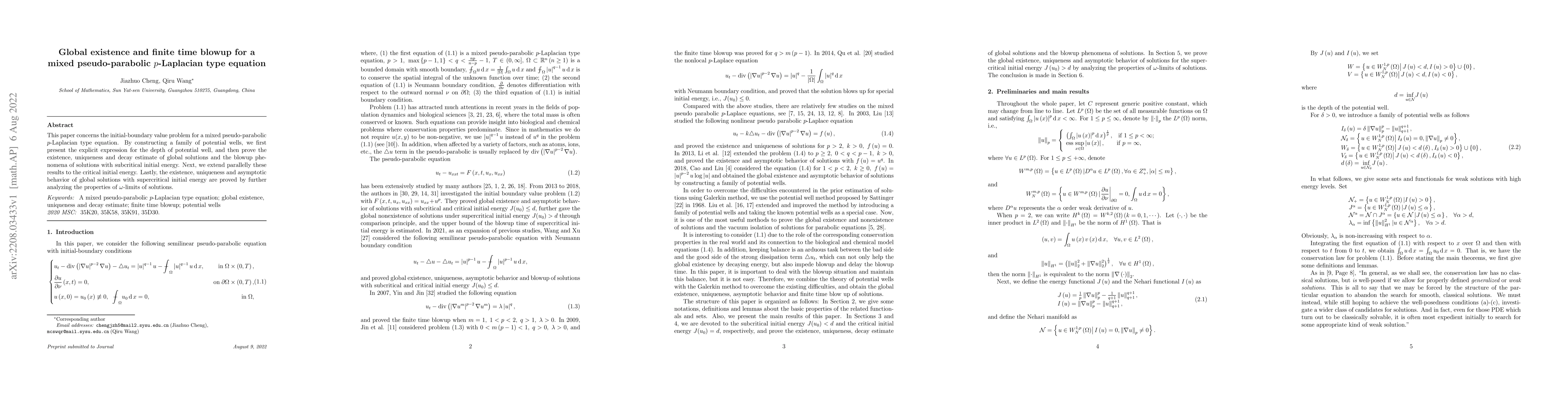 Thumbnail for Global existence and finite time blowup for a mixed pseudo-parabolic
  $p$-Laplacian type equation