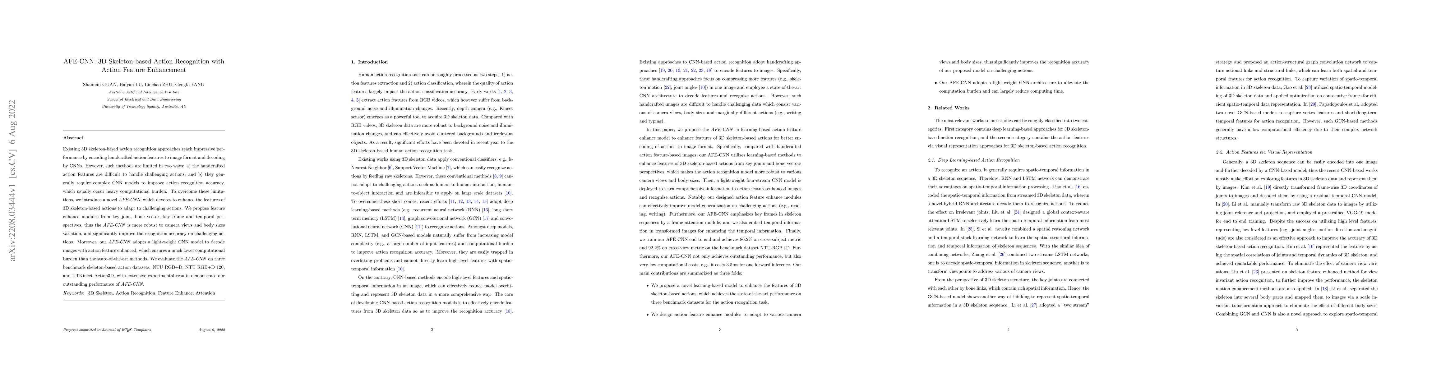Thumbnail for AFE-CNN: 3D Skeleton-based Action Recognition with Action Feature
  Enhancement