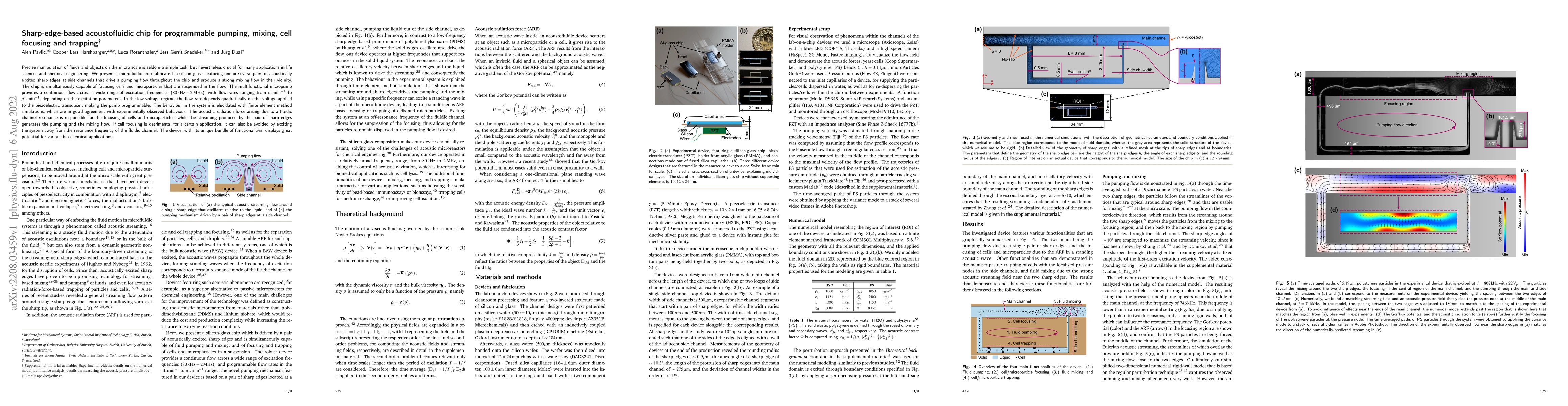 Thumbnail for Sharp-edge-based acoustofluidic chip for programmable pumping, mixing,
  cell focusing and trapping