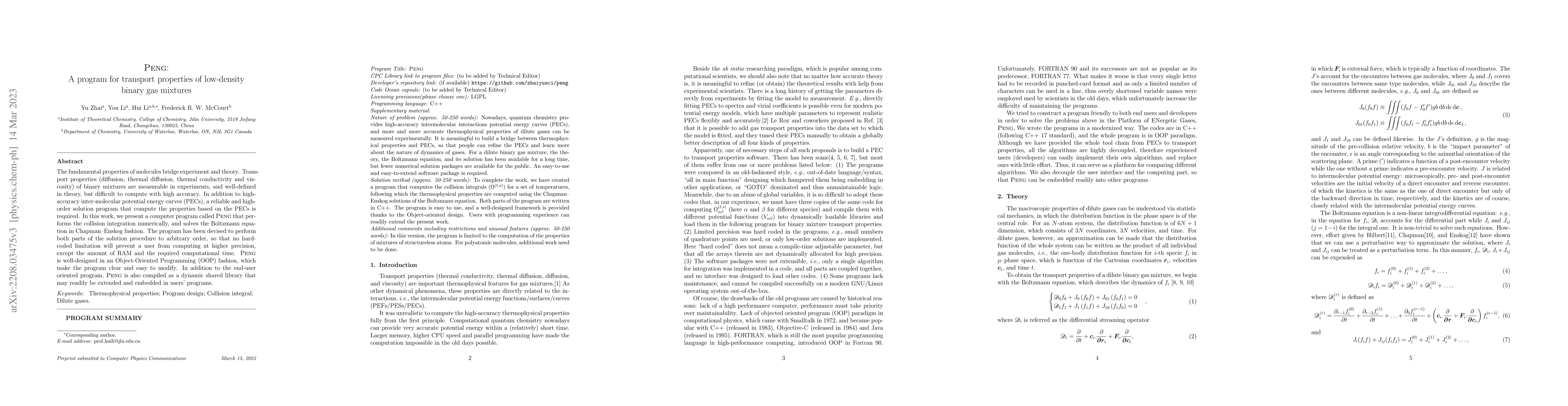 Thumbnail for Peng: A program for transport properties of low-density binary gas
  mixtures