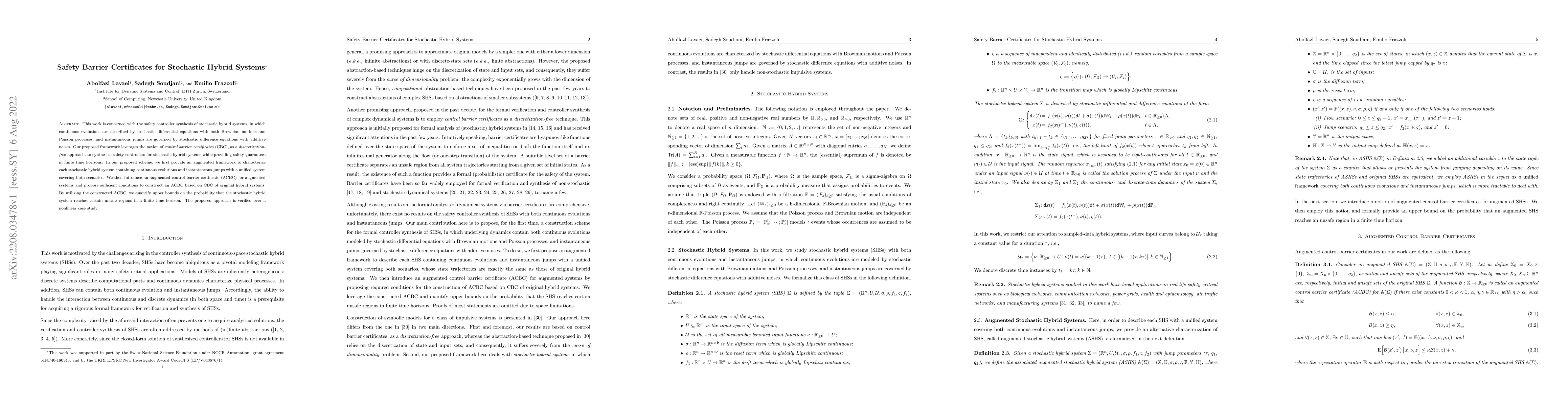 Thumbnail for Safety Barrier Certificates for Stochastic Hybrid Systems
