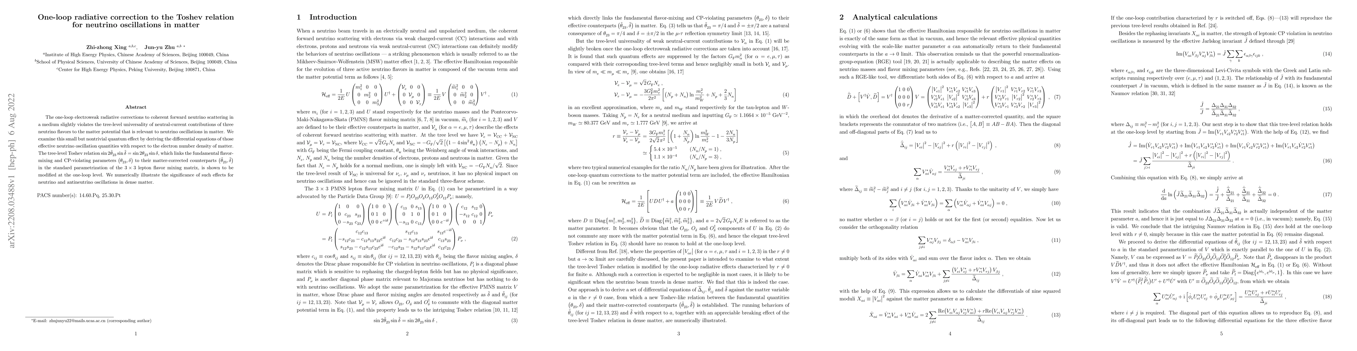 Thumbnail for One-loop radiative correction to the Toshev relation for neutrino
  oscillations in matter