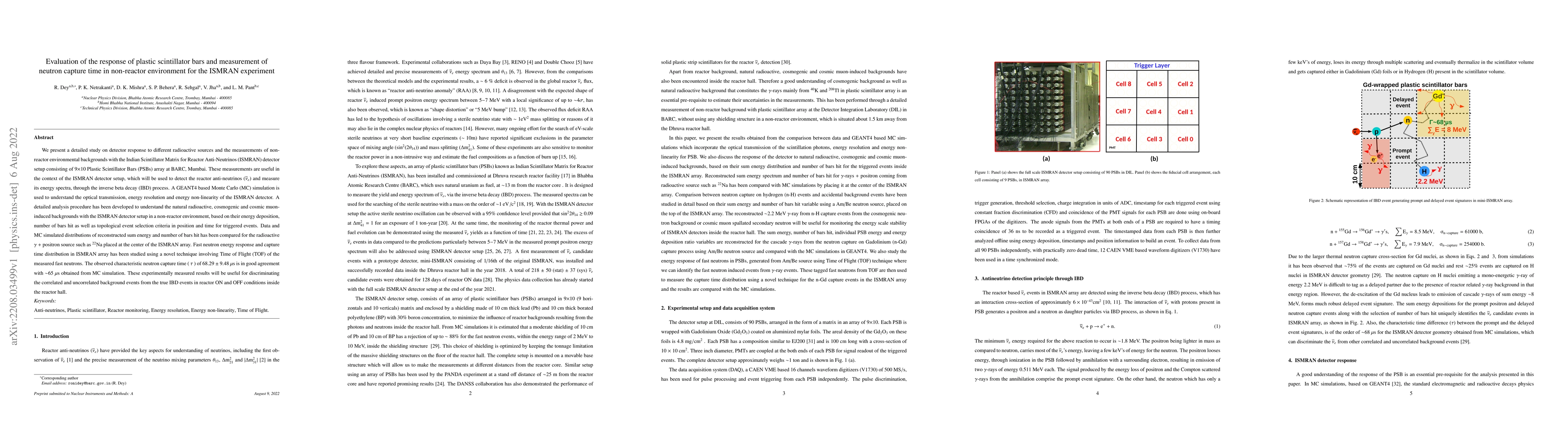 Thumbnail for Evaluation of the response of plastic scintillator bars and measurement
  of neutron capture time in non-reactor environment for the ISMRAN experiment