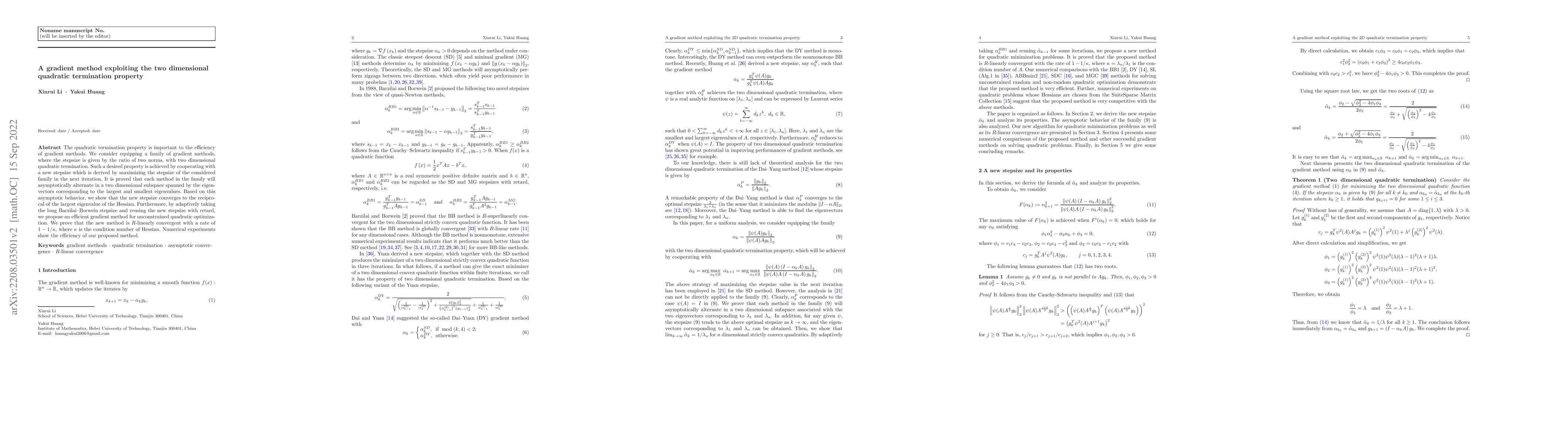 Thumbnail for A gradient method exploiting the two dimensional quadratic termination
  property