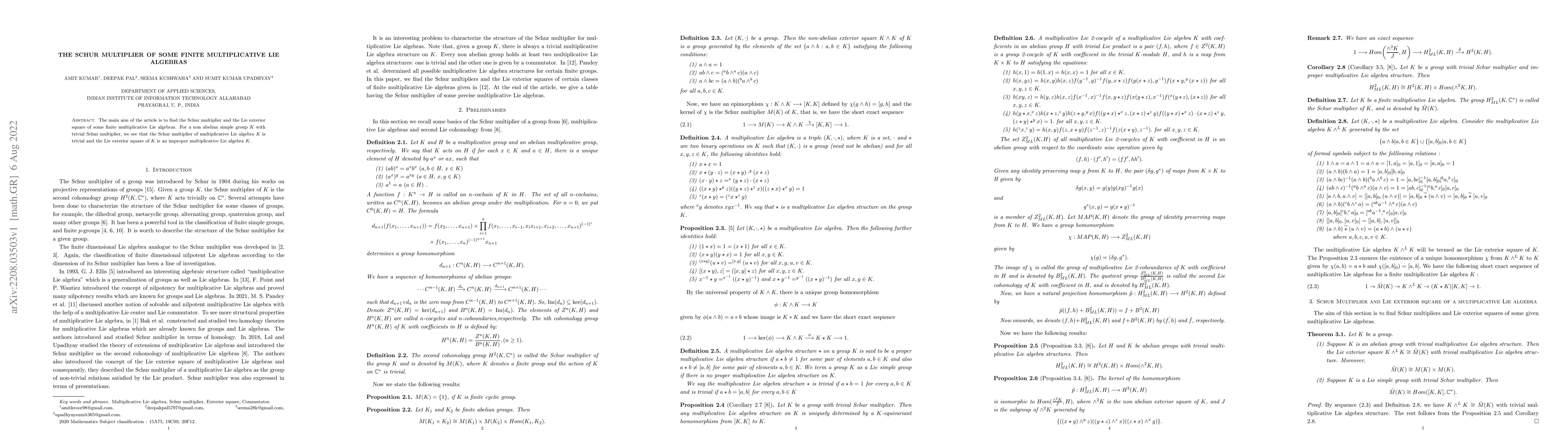 Thumbnail for The Schur multiplier of some finite multiplicative Lie algebras