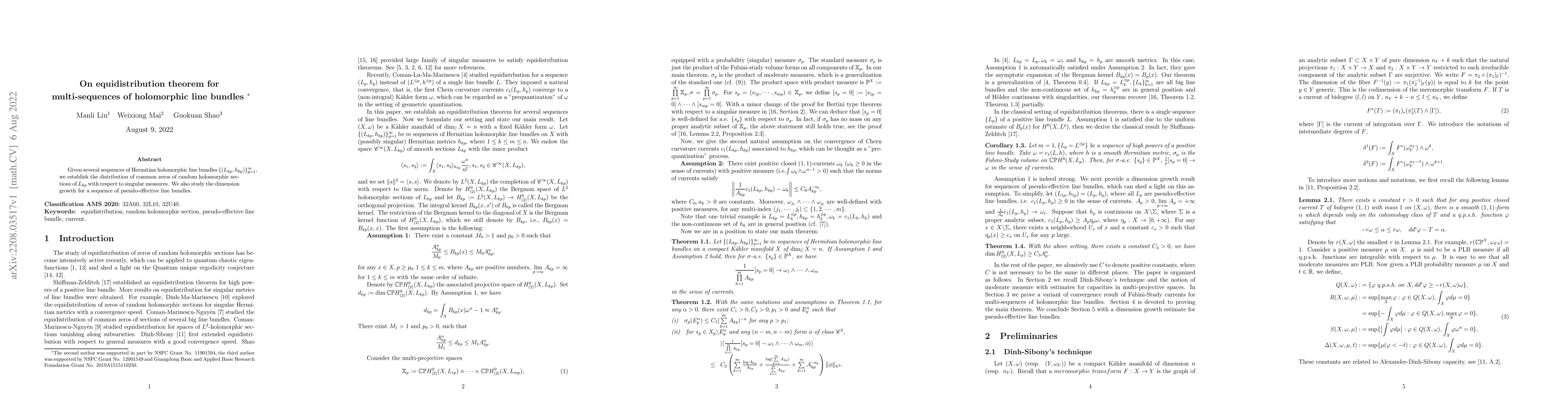 Thumbnail for On equidistribution theorem for multi-sequences of holomorphic line
  bundles