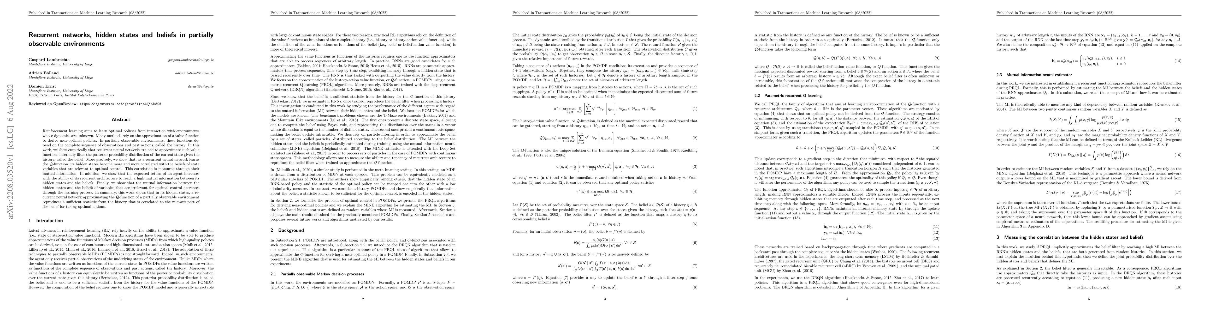 Thumbnail for Recurrent networks, hidden states and beliefs in partially observable
  environments