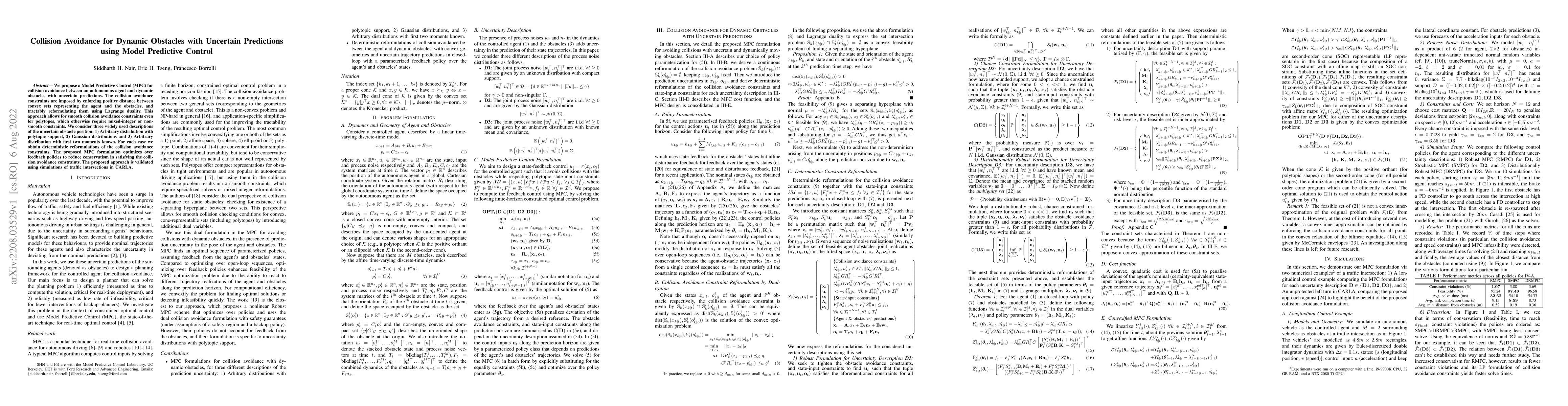 Thumbnail for Collision Avoidance for Dynamic Obstacles with Uncertain Predictions
  using Model Predictive Control