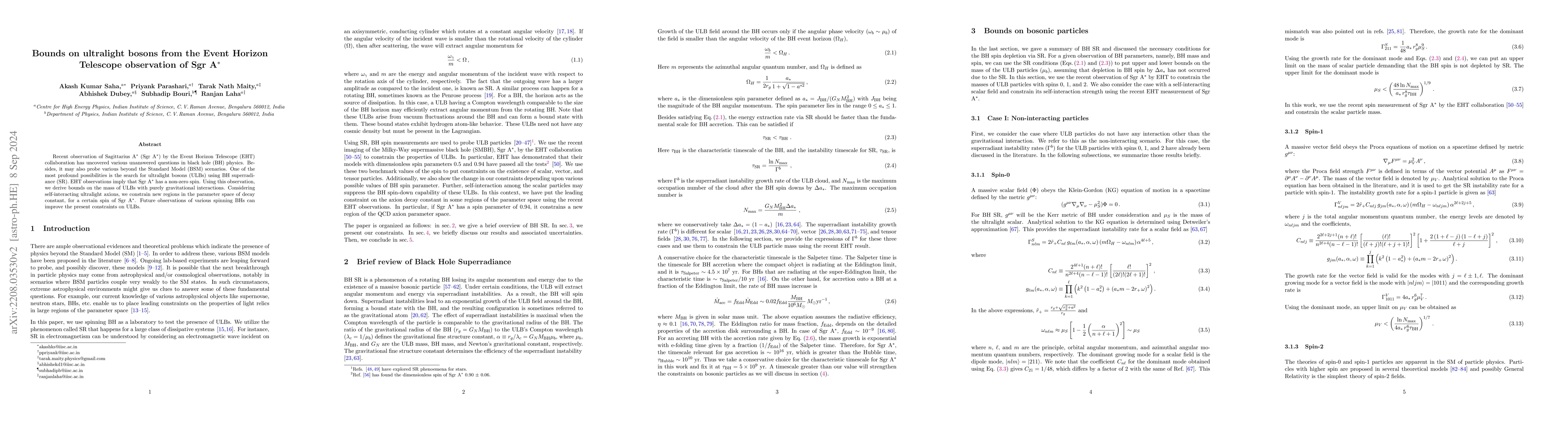 Thumbnail for Bounds on ultralight bosons from the Event Horizon Telescope observation
  of Sgr A$^*$