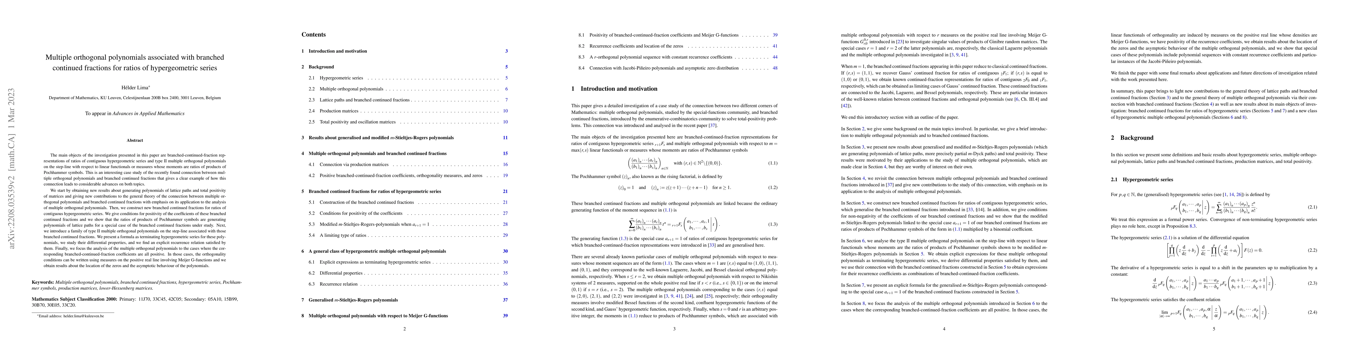 Thumbnail for Multiple orthogonal polynomials associated with branched continued
  fractions for ratios of hypergeometric series