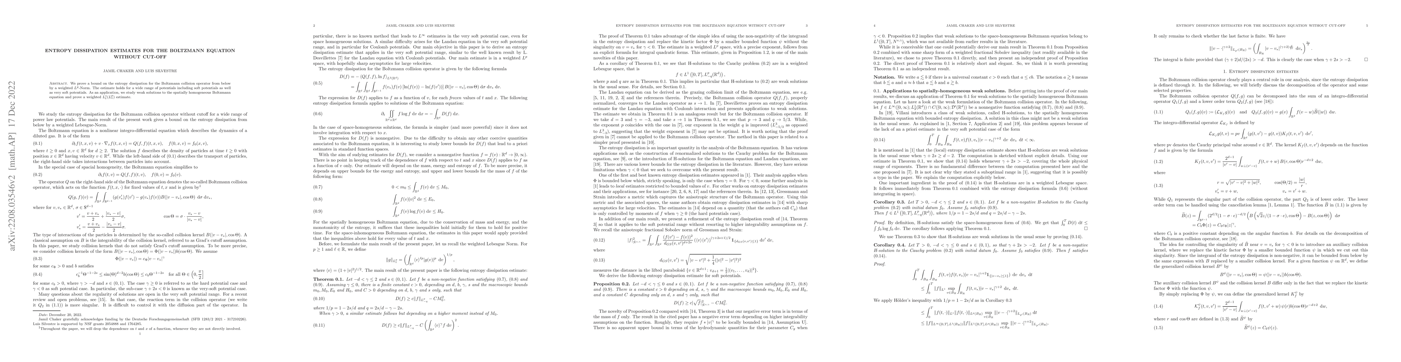 Thumbnail for Entropy dissipation estimates for the Boltzmann equation without cut-off