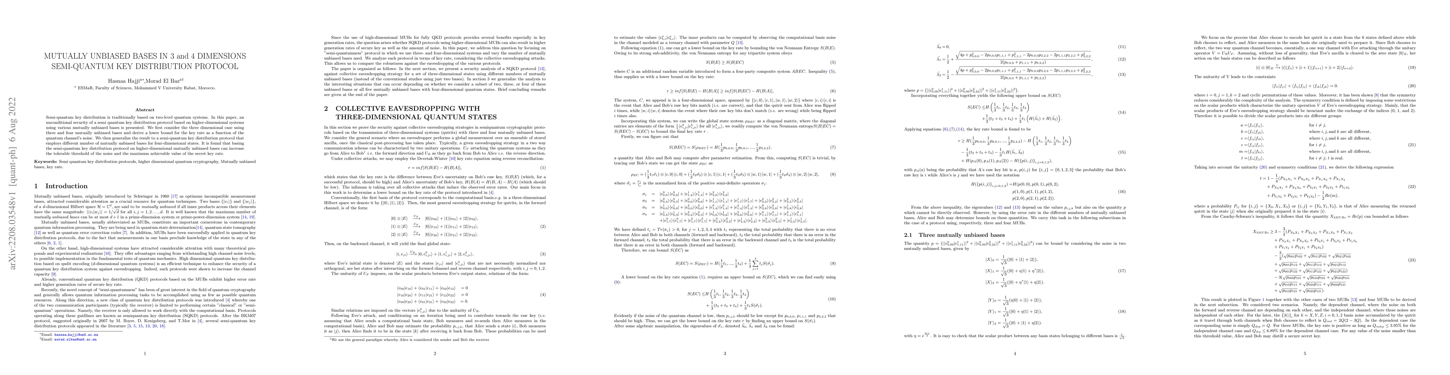 Thumbnail for Mutually Unbiased Bases In 3 and 4 Dimensions Semi-quantum Key
  Distribution Protocol