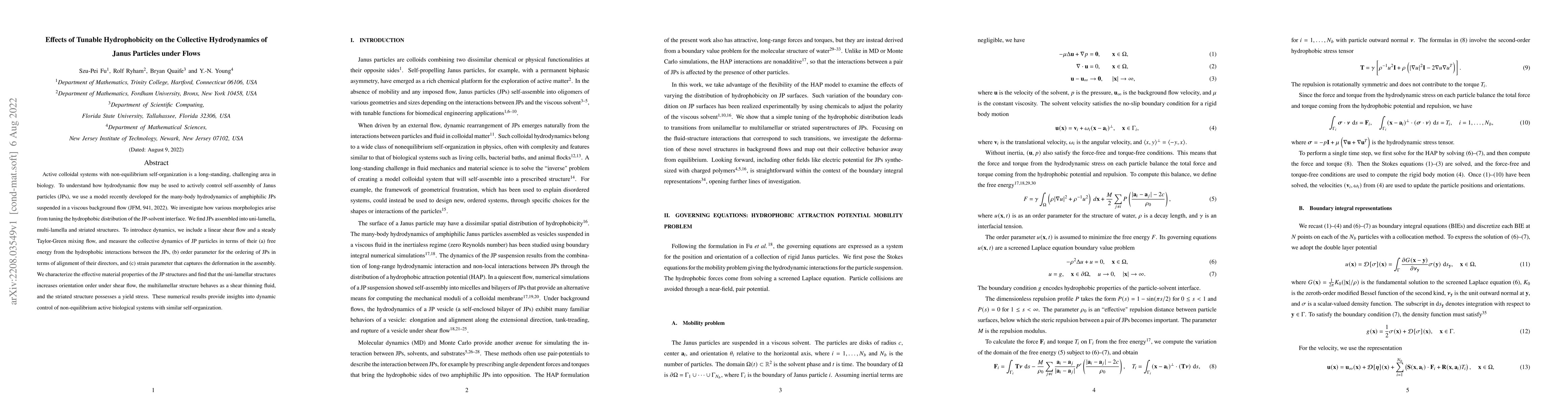 Thumbnail for Effects of Tunable Hydrophobicity on the Collective Hydrodynamics of
  Janus Particles under Flows