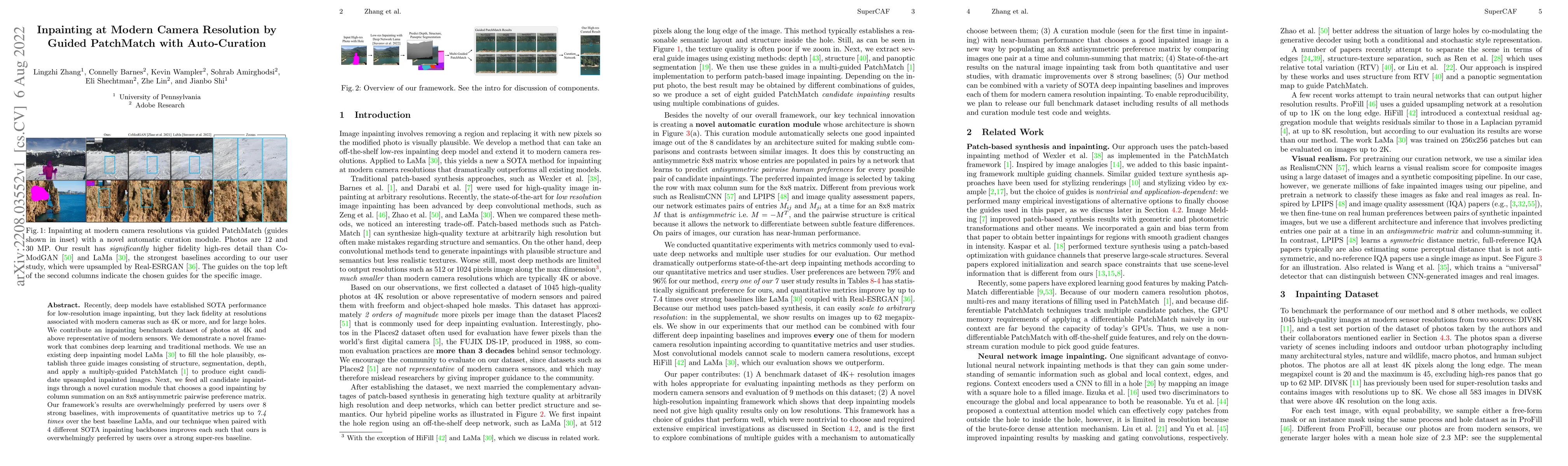 Thumbnail for Inpainting at Modern Camera Resolution by Guided PatchMatch with
  Auto-Curation