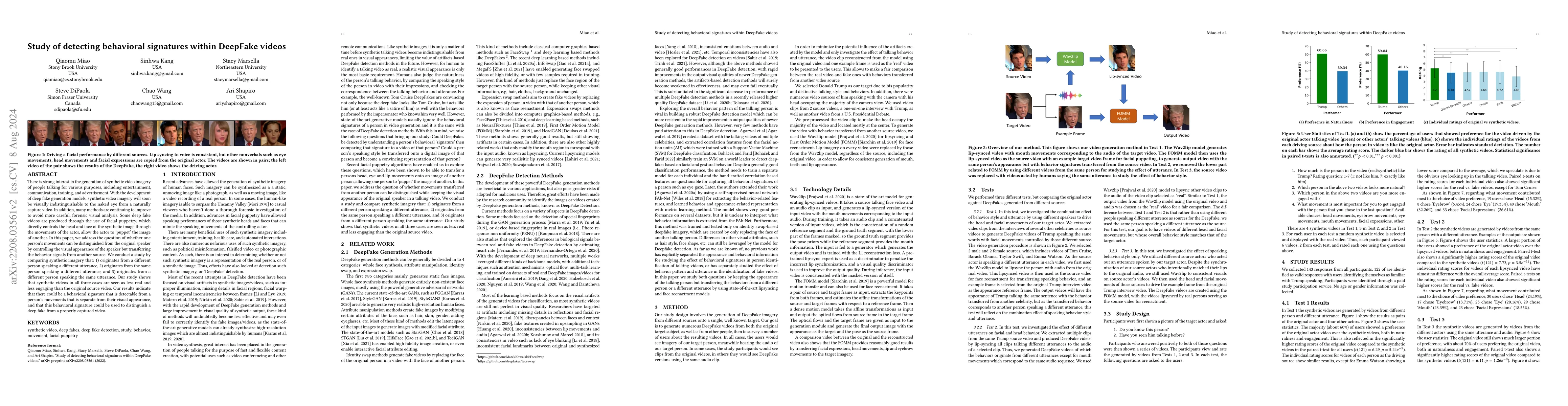 Thumbnail for Study of detecting behavioral signatures within DeepFake videos