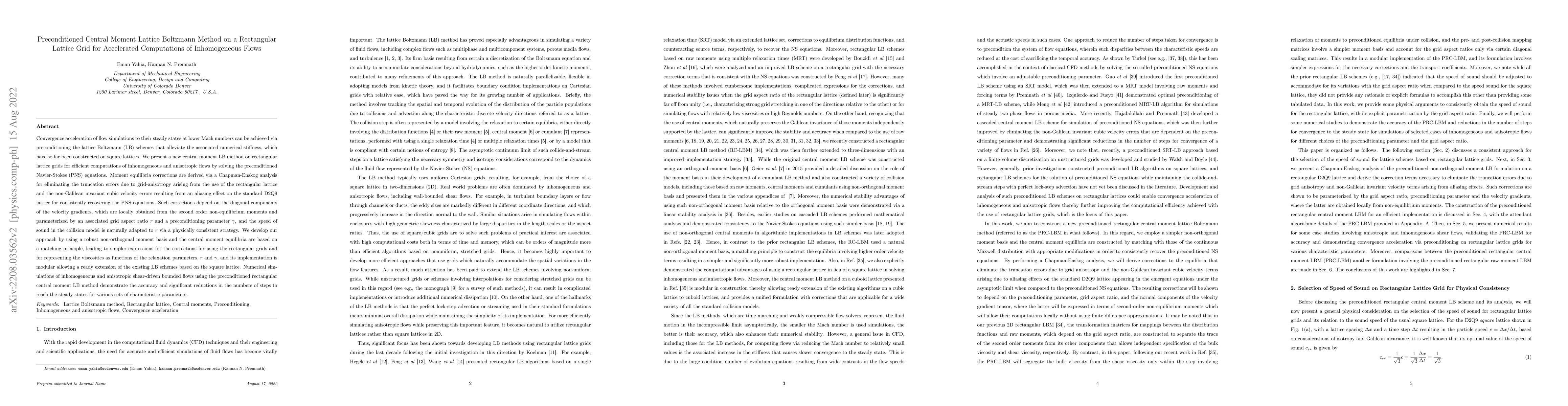 Thumbnail for Preconditioned Central Moment Lattice Boltzmann Method on a Rectangular
  Lattice Grid for Accelerated Computations of Inhomogeneous Flows
