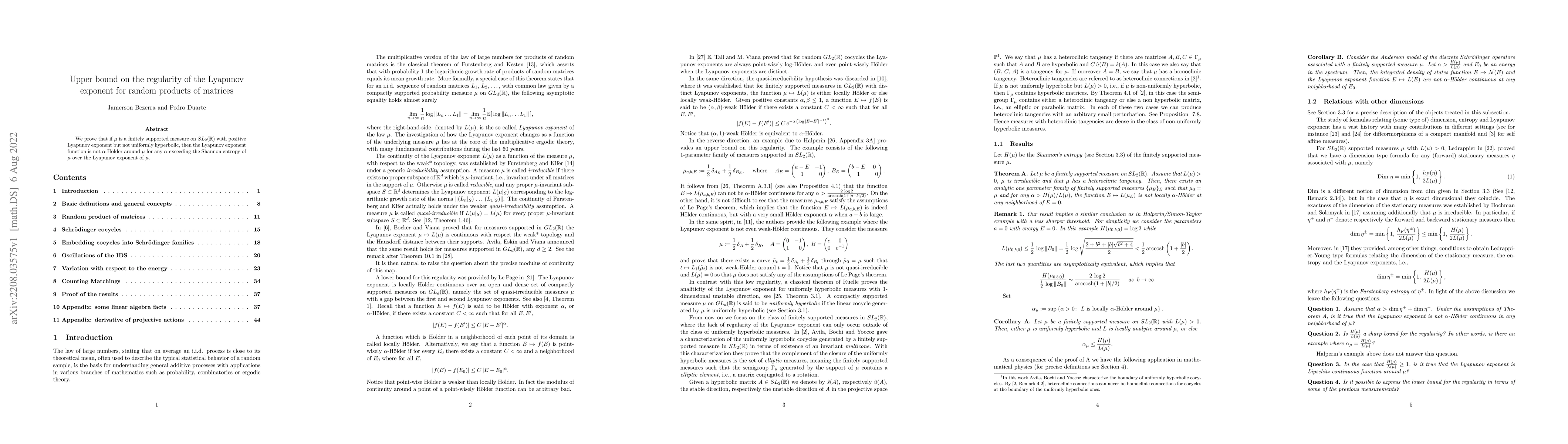 Thumbnail for Upper bound on the regularity of the Lyapunov exponent for random
  products of matrices
