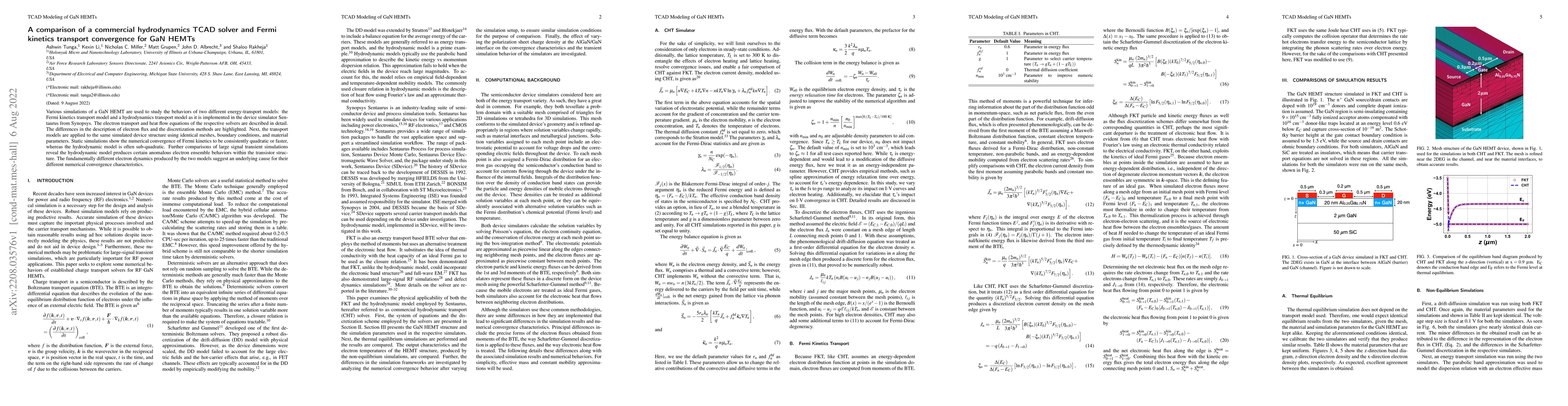 Thumbnail for A comparison of a commercial hydrodynamics TCAD solver and Fermi
  kinetics transport convergence for GaN HEMTs
