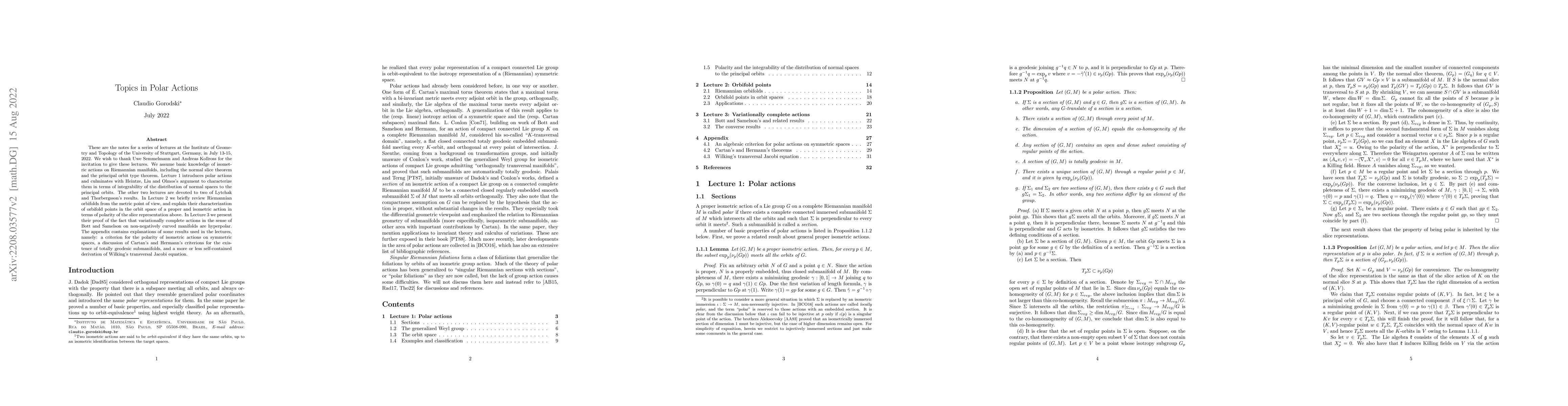 Thumbnail for Topics in polar actions