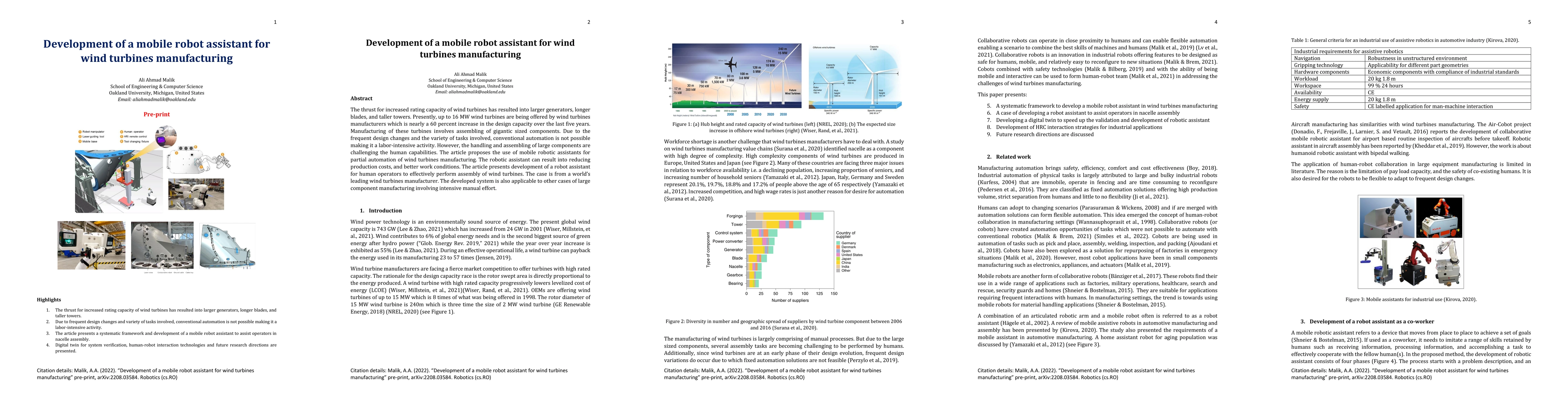 Thumbnail for Development of a mobile robot assistant for wind turbines manufacturing