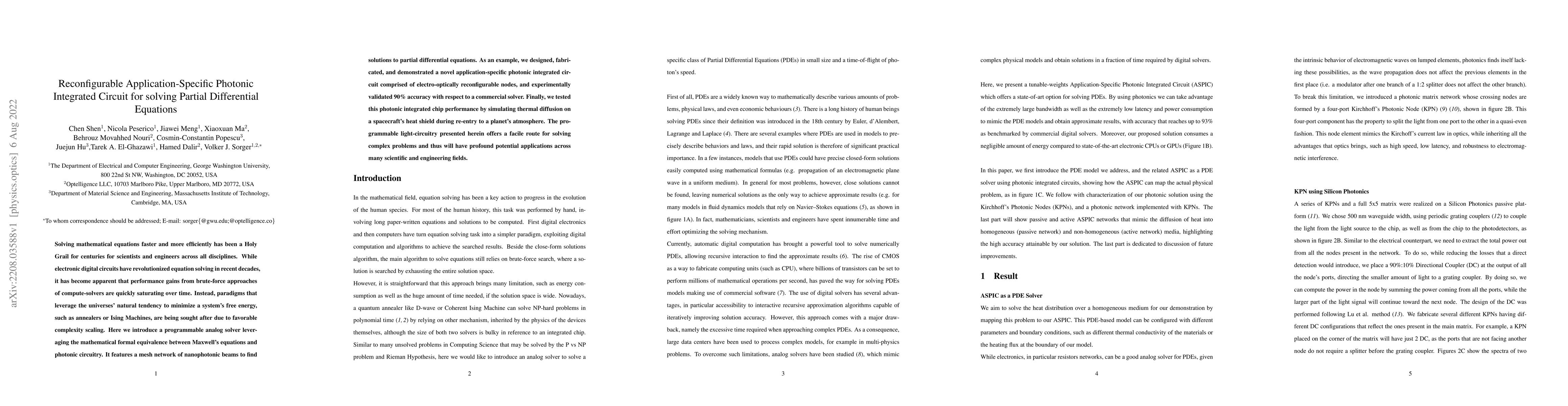 Thumbnail for Reconfigurable Application-Specific Photonic Integrated Circuit for
  solving Partial Differential Equations