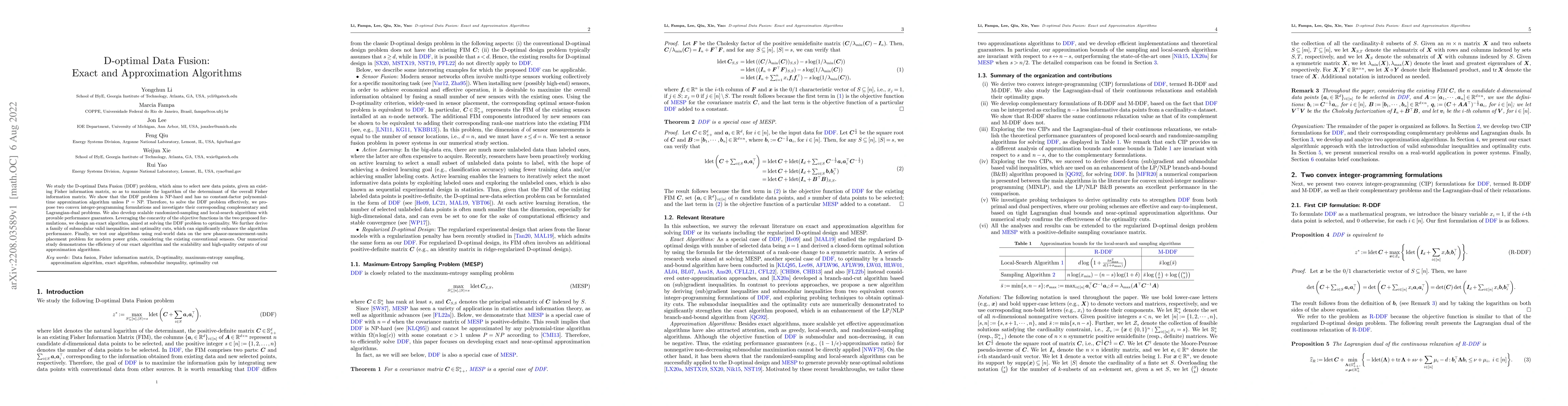 Thumbnail for D-optimal Data Fusion: Exact and Approximation Algorithms