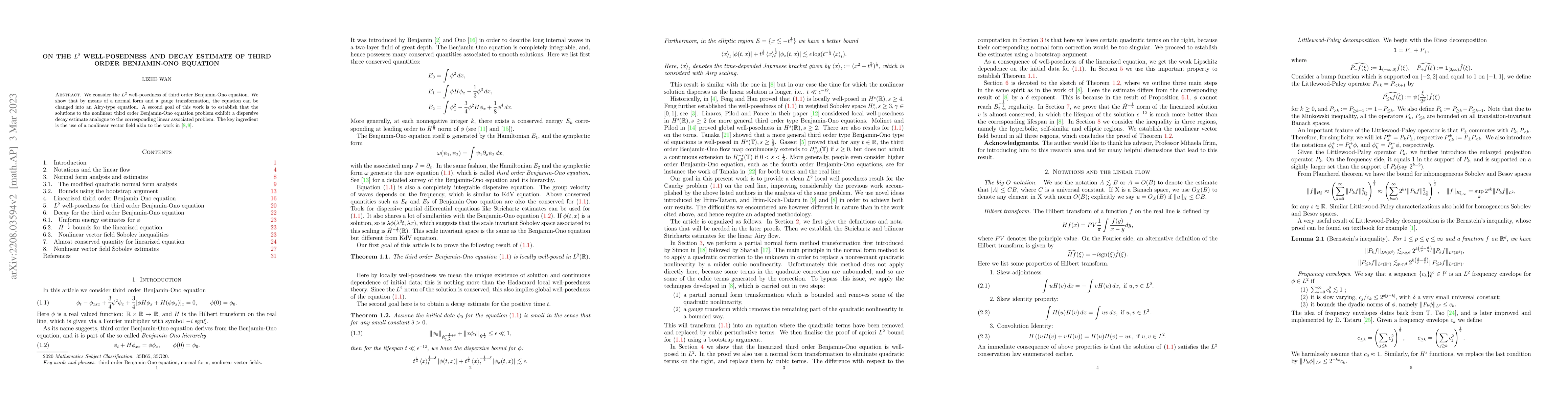 Thumbnail for On the $L^2$ well-posedness and decay estimate of third order
  Benjamin-Ono equation