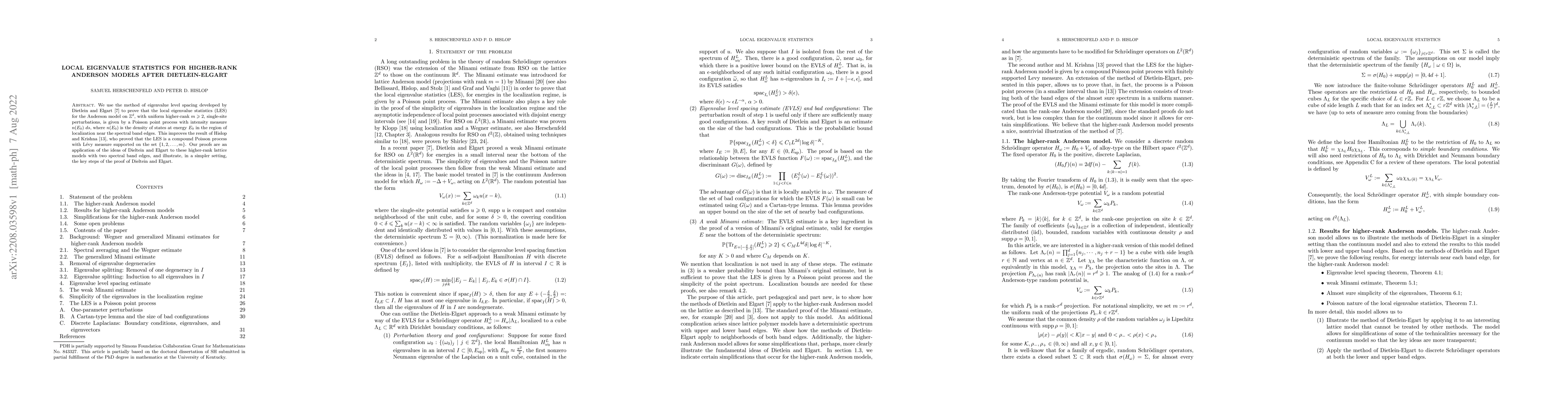 Thumbnail for Local eigenvalue statistics for higher-rank Anderson models after
  Dietlein-Elgart