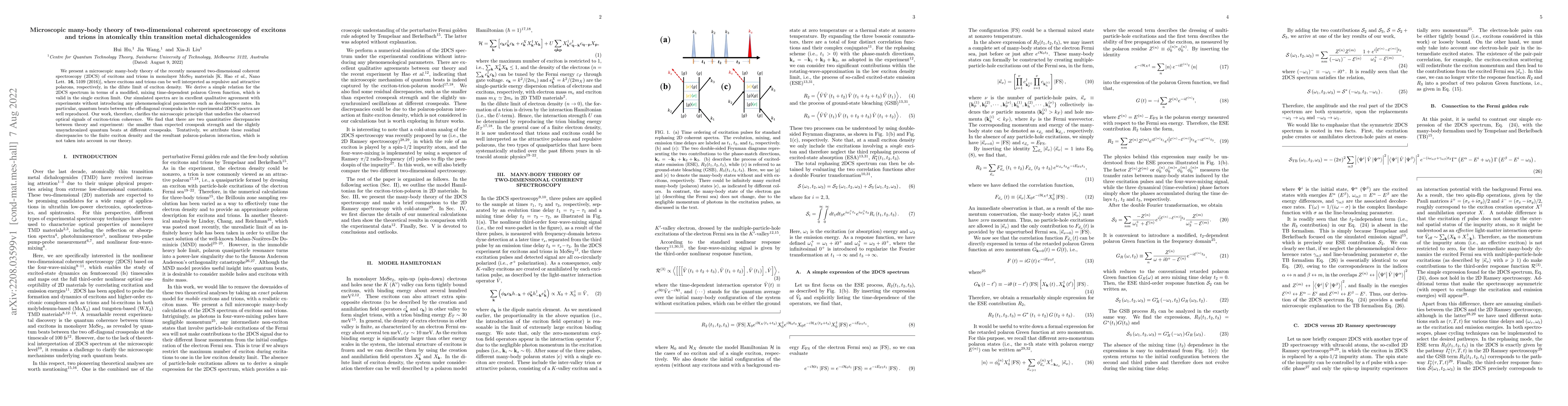 Thumbnail for Microscopic many-body theory of two-dimensional coherent spectroscopy of
  excitons and trions in atomically thin transition metal dichalcogenides