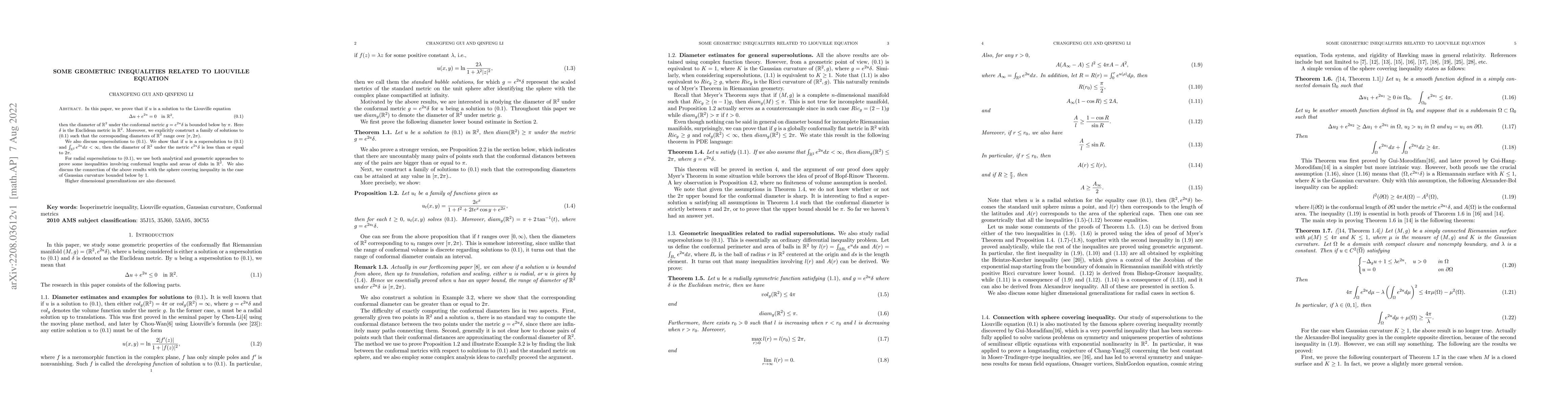 Thumbnail for Some geometric inequalities related to Liouville equation