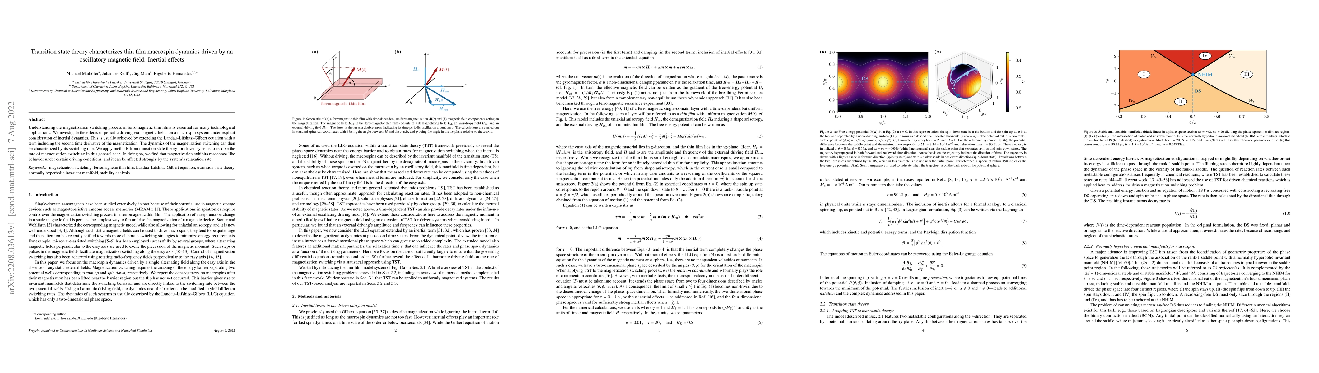 Thumbnail for Transition state theory characterizes thin film macrospin dynamics
  driven by an oscillatory magnetic field: Inertial effects