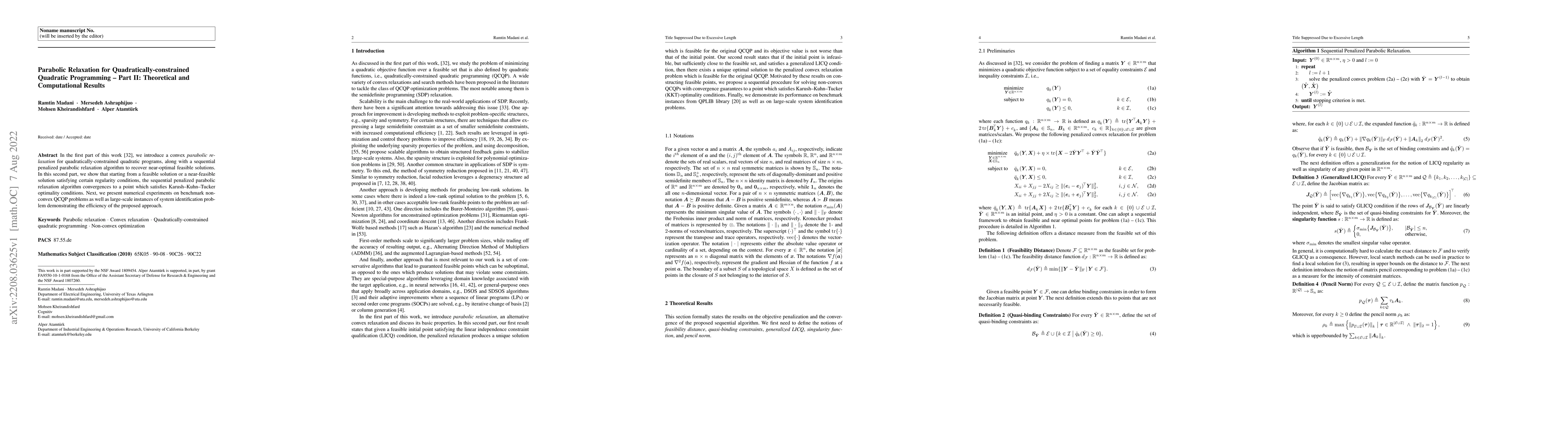 Thumbnail for Parabolic Relaxation for Quadratically-constrained Quadratic Programming
  -- Part II: Theoretical & Computational Results