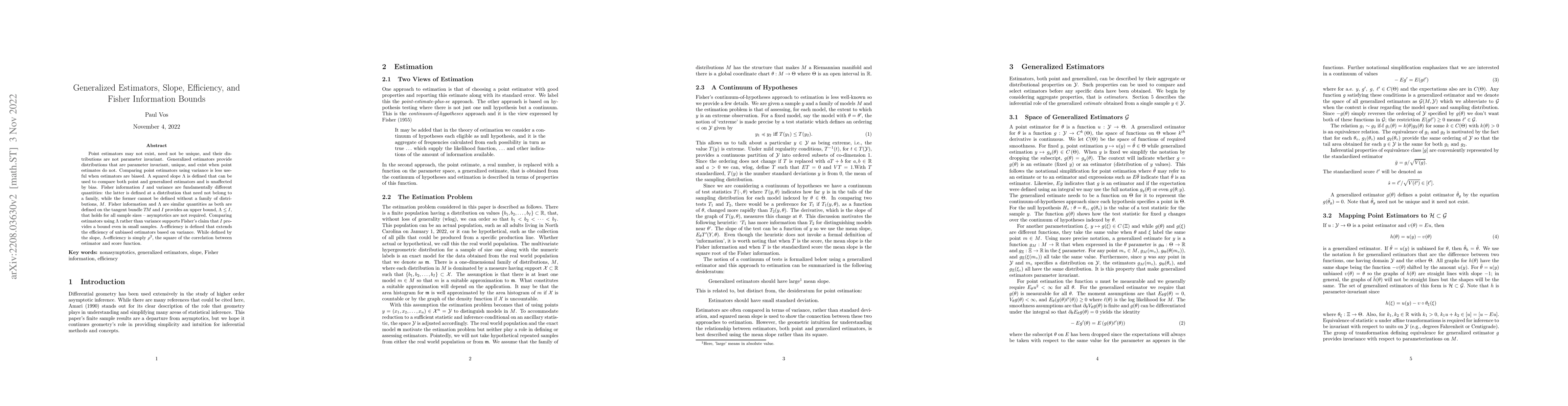 Thumbnail for Generalized Estimators, Slope, Efficiency, and Fisher Information Bounds