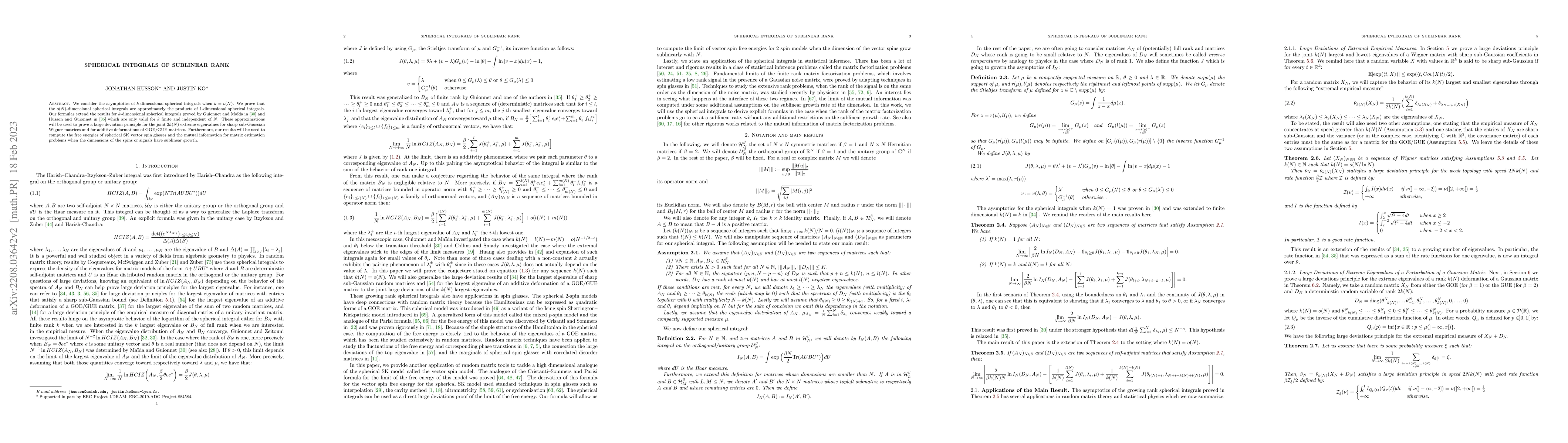 Thumbnail for Spherical Integrals of Sublinear Rank