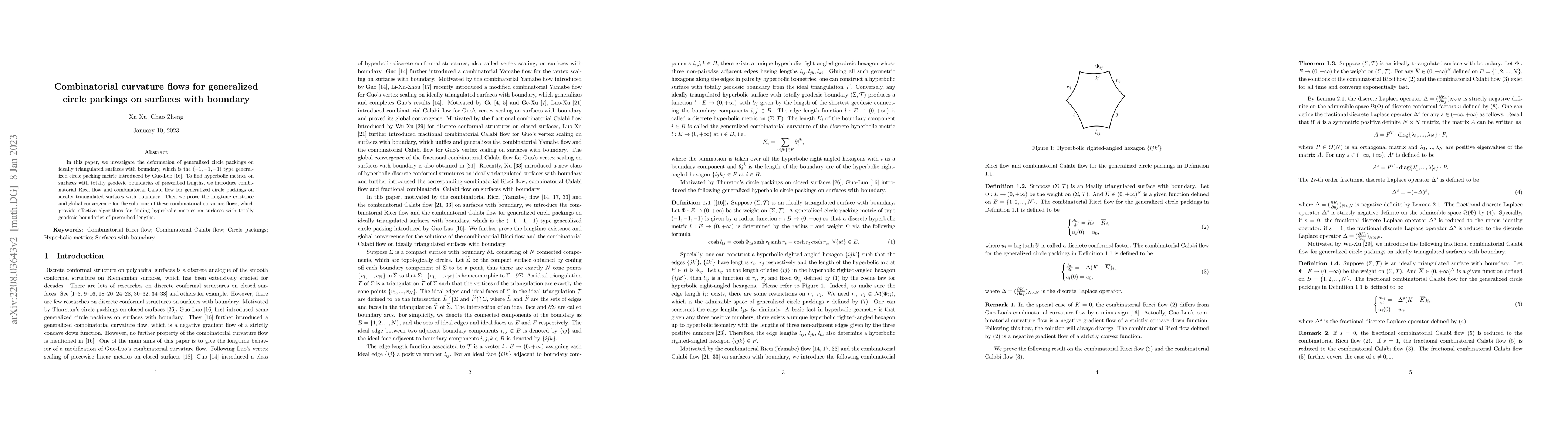 Thumbnail for Combinatorial curvature flows for generalized circle packings on
  surfaces with boundary