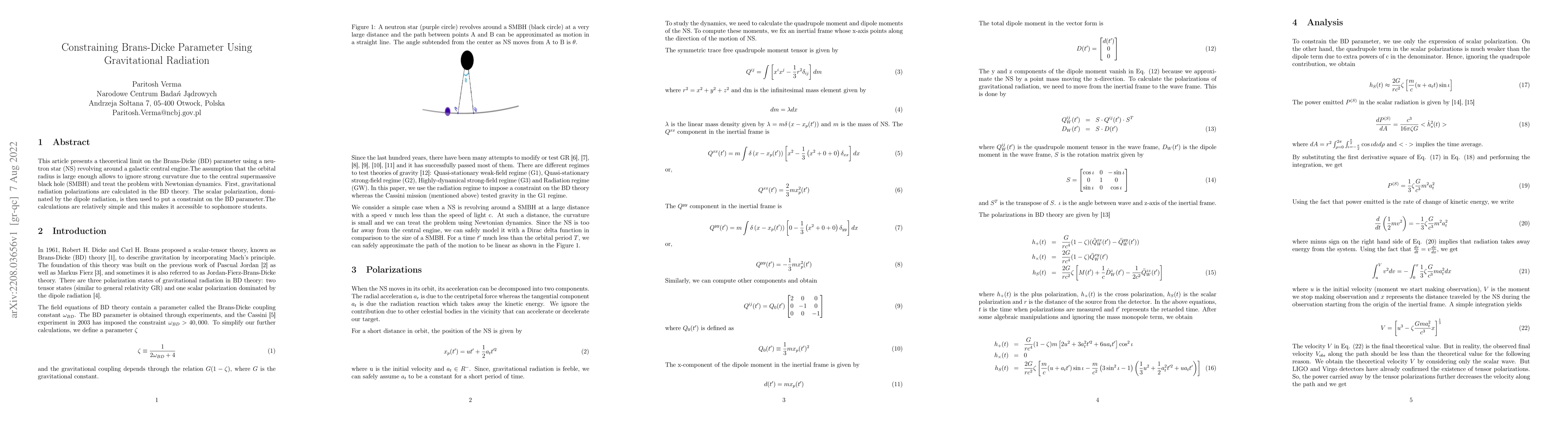 Thumbnail for Constraining Brans-Dicke Parameter Using Gravitational Radiation