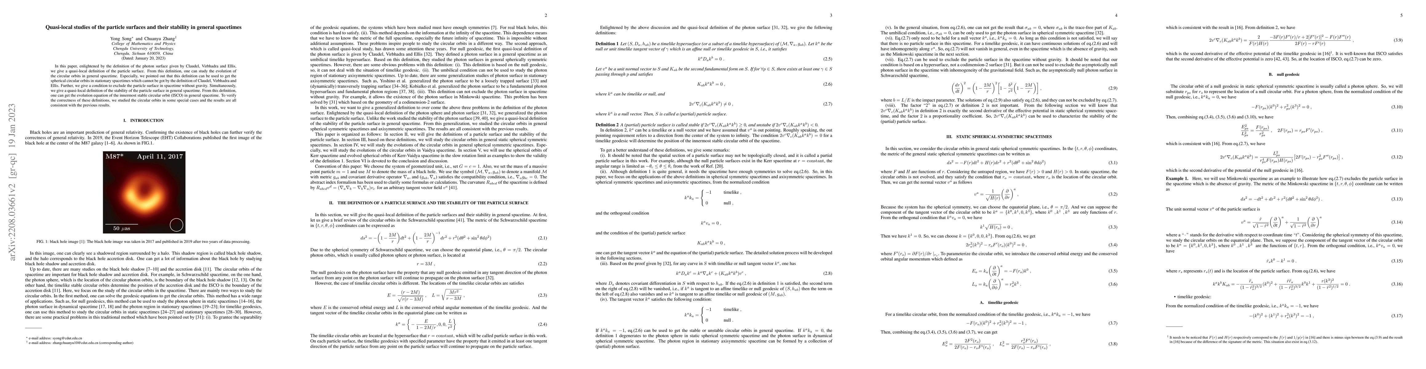 Thumbnail for Quasi-local studies of the particle surfaces and their stability in
  general spacetimes